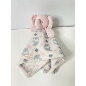 Blankets & And Beyond Pink Elephant Lovey White Gray Baby Security Blanket Plush